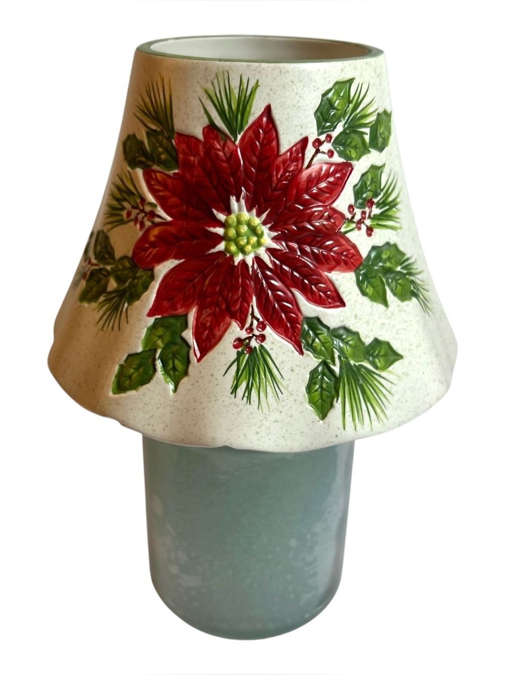 B.F. Sherrill Designs Ceramic Poinsettia Large Jar Candle Shade Christmas